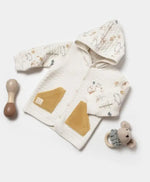 Unisex Kadife Cepli Önden Çıtçıt Detaylı Yavru Tilki Baskılı Kapşonlu Pamuklu Hırka - Bebek Giyim/Erkek Bebek