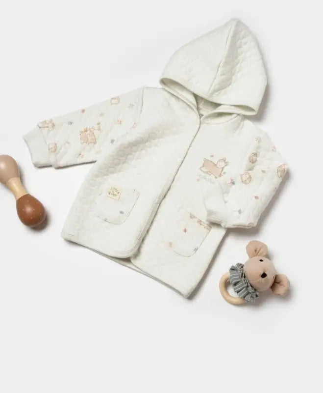 Unisex Önden Çıtçıt Kapamalı Yavru Ceylan Baskılı Cepli Pamuklu Kapşonlu Hırka - Bebek Giyim/Kız Bebek Giyim/Kız Bebek