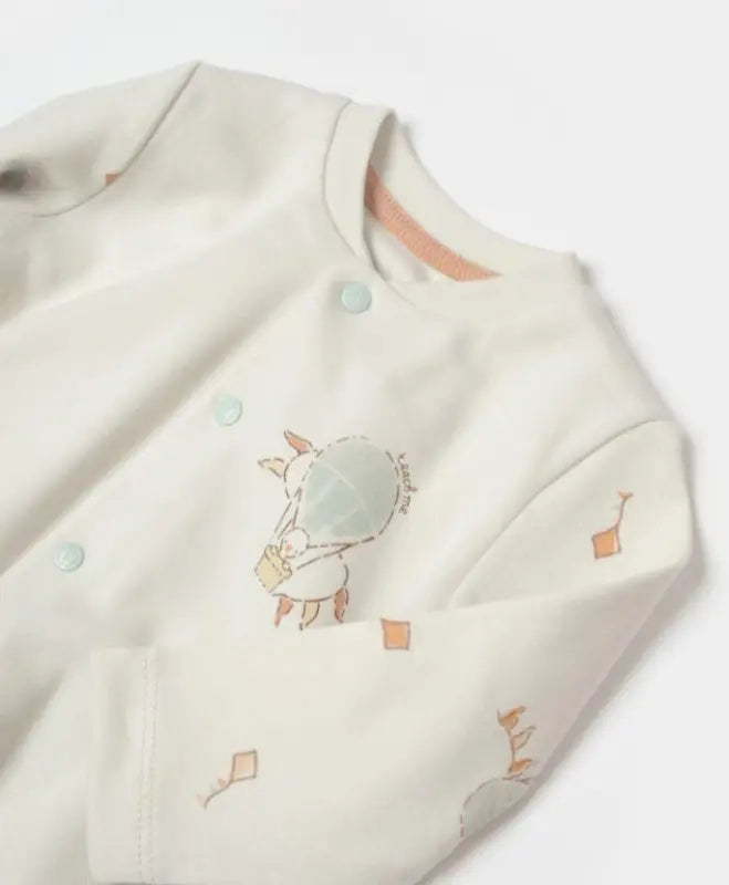 Unisex Uçan Balon Baskılı Önden Çıtçıtlı Üst Waffle Kumaşlı Ayaklı Alt Pantolonlu Battaniyeli Zıbın Seti - mint