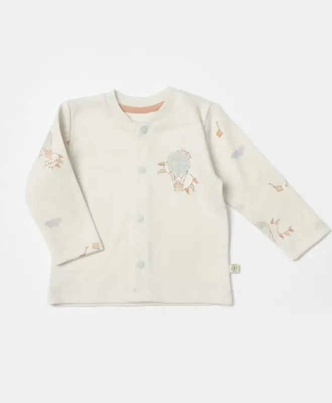 Unisex Uçan Balon Baskılı Önden Çıtçıtlı Üst Waffle Kumaşlı Ayaklı Alt Pantolonlu Battaniyeli Zıbın Seti - mint