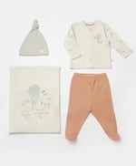 Unisex Uçan Balon Baskılı Önden Çıtçıtlı Üst Waffle Kumaşlı Ayaklı Alt Pantolonlu Battaniyeli Zıbın Seti - mint