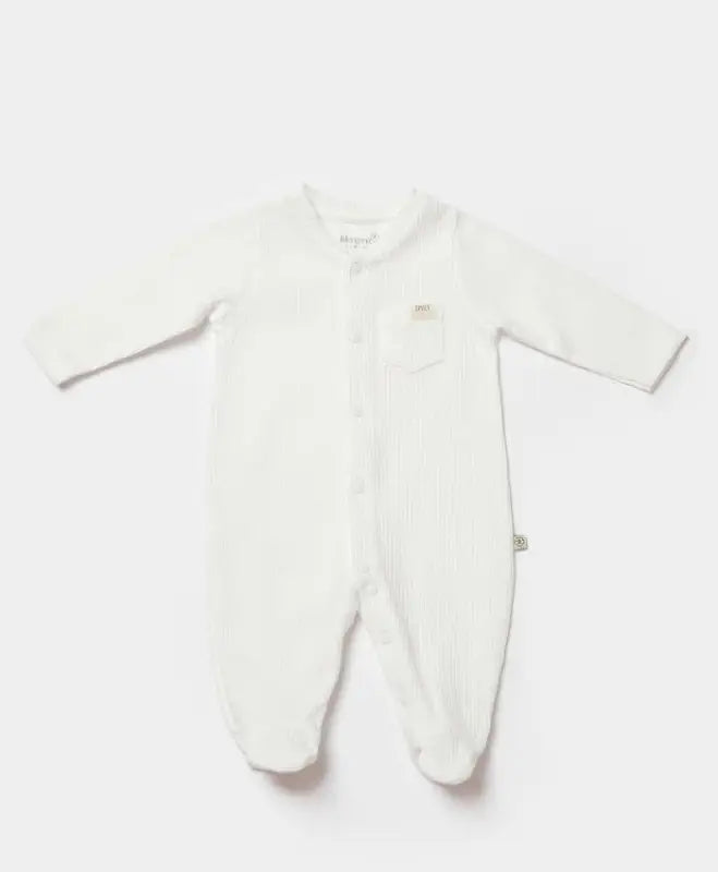 Unisex Waffle Kumaş Önden Çıtçıtlı Organik Patikli Tulum - Ekru Renk - 3 - 9 Ay -Pamuklu - Çıtçıtlı - Bebek Giyim/Kız