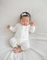 Unisex Waffle Kumaş Önden Çıtçıtlı Organik Patikli Tulum - Ekru Renk - 3 - 9 Ay -Pamuklu - Çıtçıtlı - Bebek Giyim/Kız