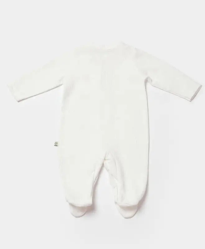 Unisex Waffle Kumaş Önden Çıtçıtlı Organik Patikli Tulum - Ekru Renk - 3 - 9 Ay -Pamuklu - Çıtçıtlı - Bebek Giyim/Kız