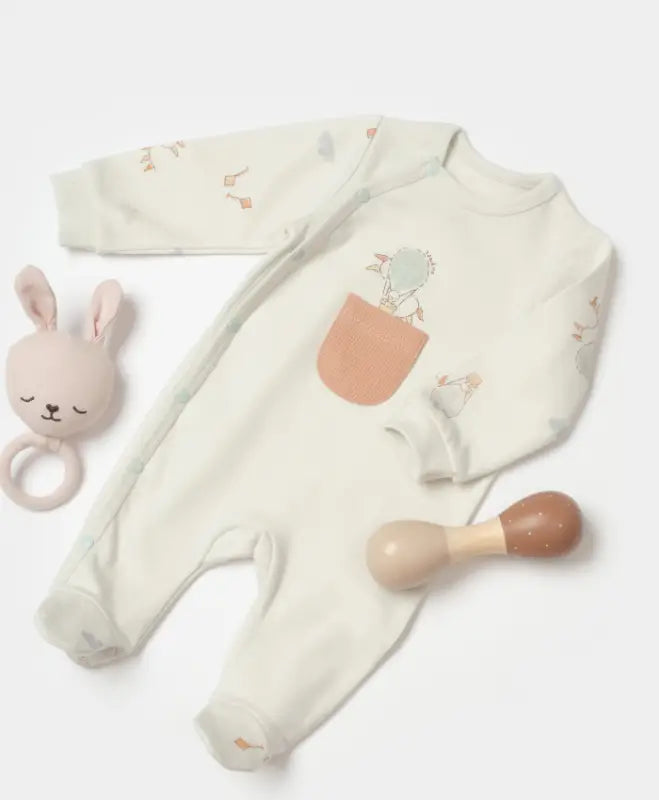 Unisex Yandan Çıtçıtlı Cep Detaylı Uzun Kollu Organik Pamuklu Ayaklı Tulum - Bebek Giyim/Erkek Bebek Giyim/Erkek Bebek