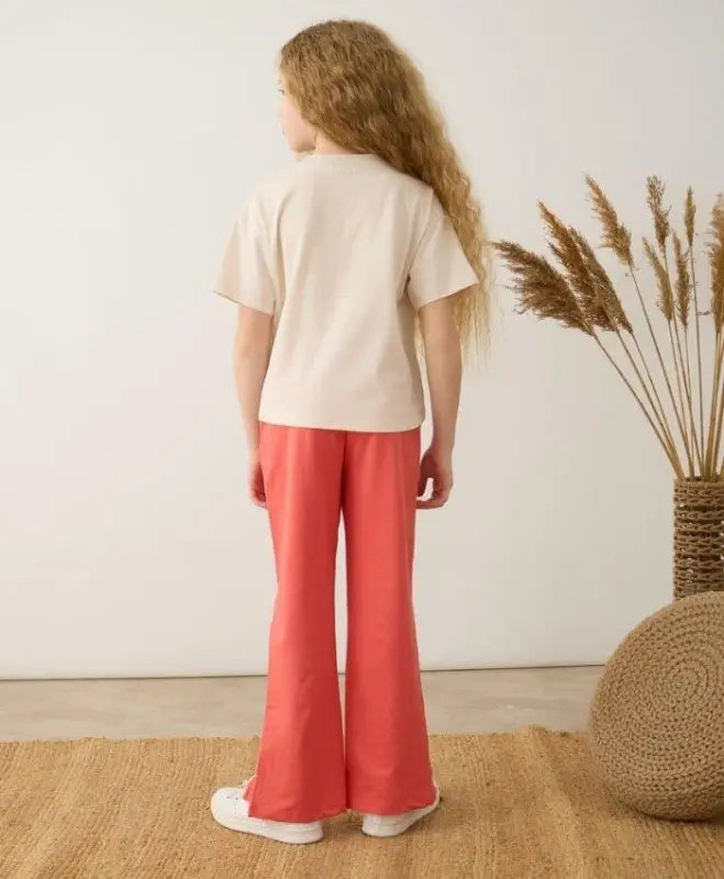 2’Li Kız Çocuk Takım | Tshirt Ve Pantolon | Pembe Renk | 8-12 Yaş | Bol Paça - Kız Çocuk Giyim/Kız Çocuk Takım