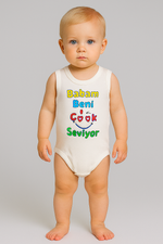 Unisex babam beni çok seviyor yazılı sıfır kollu çıtçıtlı bady