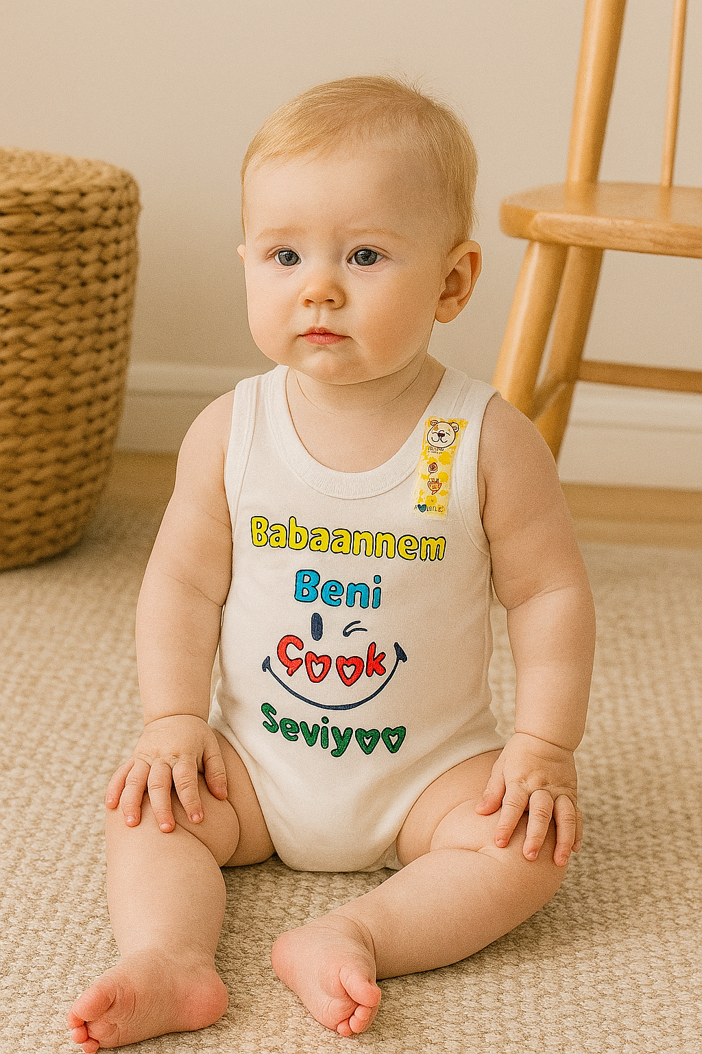 Unisex babannem beni çok seviyor yazılı sıfır kollu çıtçıtlı bady