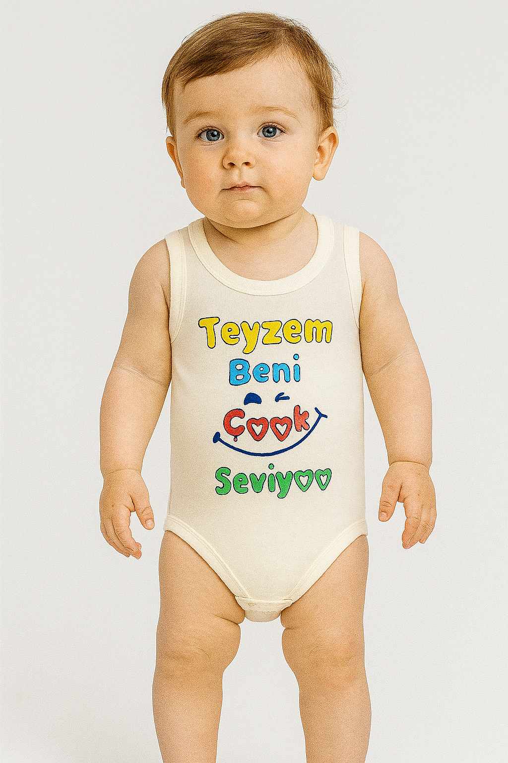 ünisex teyzem beni çok seviyor yazılı sıfır kollu çıtçıtlı bady