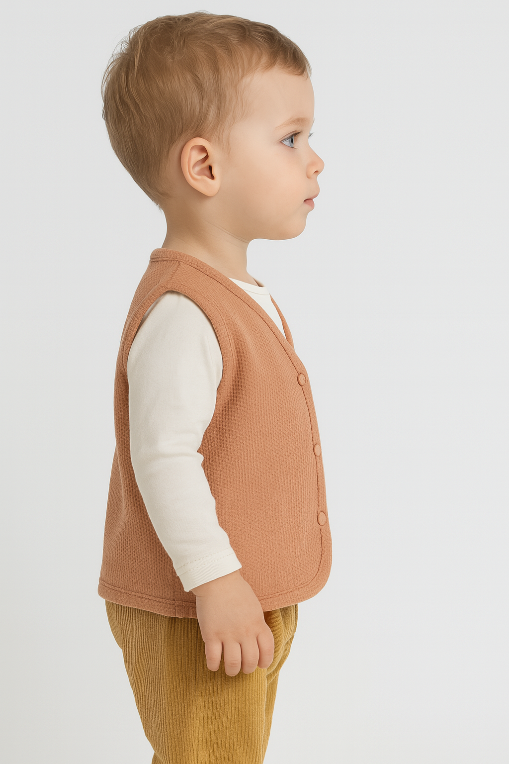 Unisex Waffle Kumaş Önden Çıtçıt Kapamalı Cep Detaylı Gül Kurusu Renk Yelek