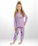 Çocuk Pijama Takımı - Mor Kedi Baskılı Uzun Kollu Pamuklu 2-8 Yaş Arası - Kız Çocuk Giyim/Kız Çocuk Pijama Takımları