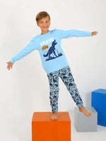 Erkek Çocuk Brave Team Yazılı Dinazor Baskılı Mavi Renk Pijama Tk. - Erkek Çocuk Giyim/Erkek Çocuk Pijama & Eşofman