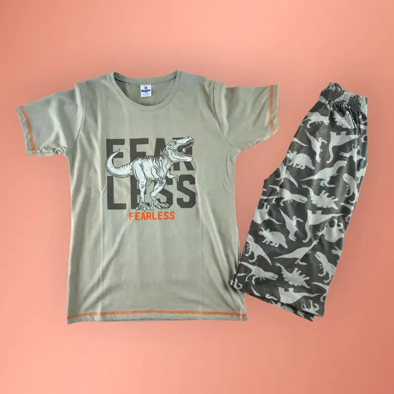 Erkek Çocuk Kaprili Takım | Yazlık | 7-16 Yaş | Beyaz & Gri | Tshirt Ve Kapri 2’Li Takım - Erkek Çocuk Giyim/Erkek