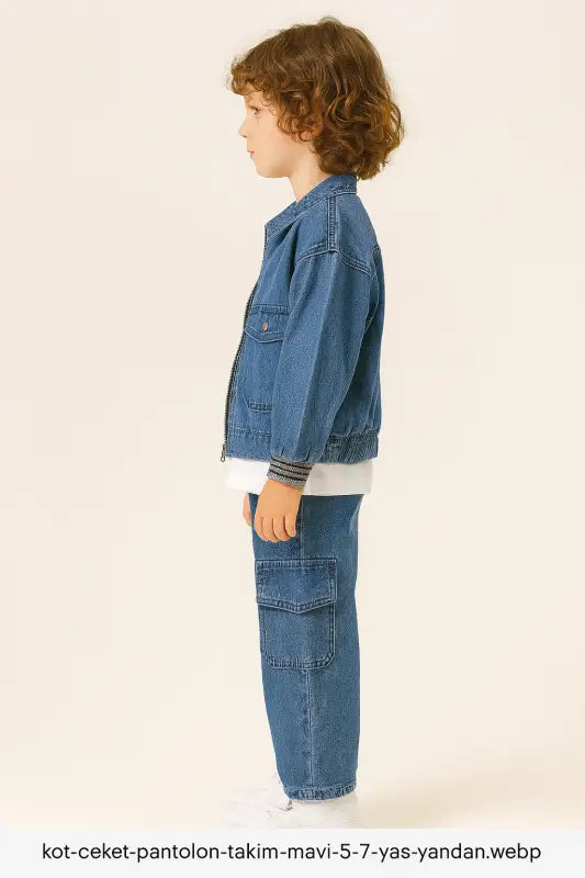 Erkek Çocuk Kot Ceket & Kargo Pantolon Takım – Mavi Denim 5-7 Yaş | Erkek Çocuk Giyim/Erkek Çocuk Takım