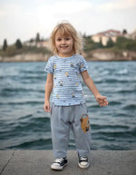 Erkek Çocuk Nota Desenli Kısa Kollu Pijama Takımı - Pamuklu - Yazlık Renkli Çocuk Pijaması - Erkek Çocuk Giyim/Erkek