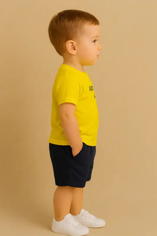 Erkek Çocuk Only Good Vibes Yazılı Sarı Renk- Kısa Kollu - Şortlu Takım - Bebek Giyim/Erkek Bebek Giyim/Erkek Bebek