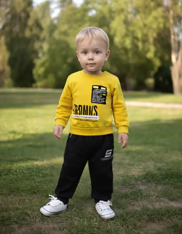 Erkek Çocuk Sarı Sweatshirt | Kalın Dokulu | Uzun Kollu | 1 - 4 Yaş - Erkek Çocuk Giyim/Erkek Çocuk Sweatshirt