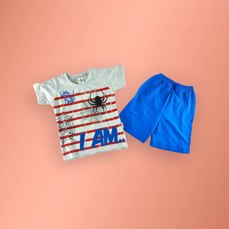 Erkek Çocuk Şortlu 2’Li Takım | Mavi & Beyaz & Kırmızı | Şort & Tshirt Takım - Erkek Çocuk Giyim/Erkek Çocuk Pijama &