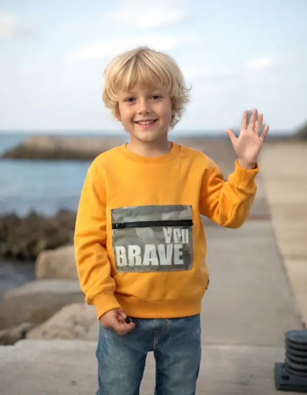 Erkek Çocuk Turuncu Sweatshirt - Uzun Kollu - 1-5 Yaş - Pamuklu Ve Fermuarlı Cepli - Erkek Çocuk Giyim/Erkek Çocuk