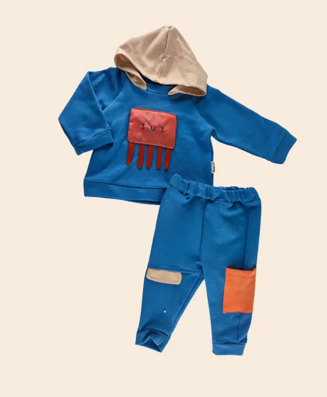 Kapüşonlu 2’Li Erkek Bebek Takım | Mavi | Kapüşonlu Sweat & Alt | 6 - 24 Ay - Bebek Giyim/Erkek Bebek Giyim/Erkek Bebek