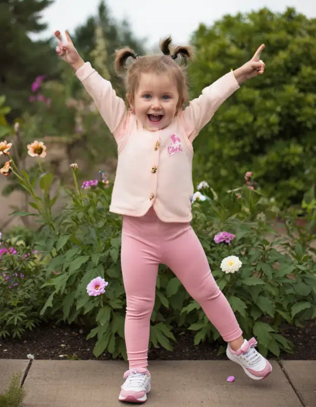 Kız Bebek Ahşap Düğmeli Barbie Baskılı Penye Yelek - Bebek Giyim/Kız Bebek Giyim/Kız Bebek Yelek