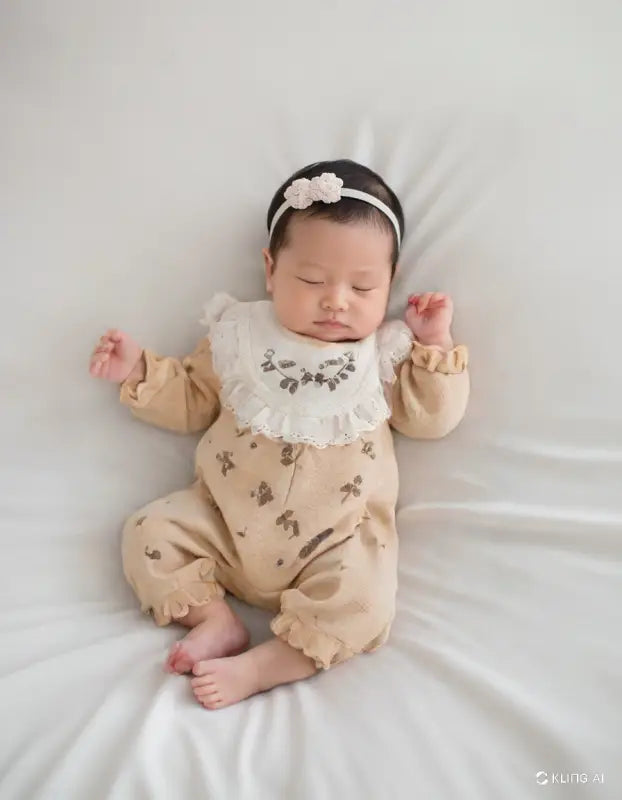 Kız Bebek Dantelli Tulum | Kahverengi | 3 - 12 Ay | Desenli | Uzun Kollu - Bebek Giyim/Kız Bebek Giyim/Kız Bebek Tulum