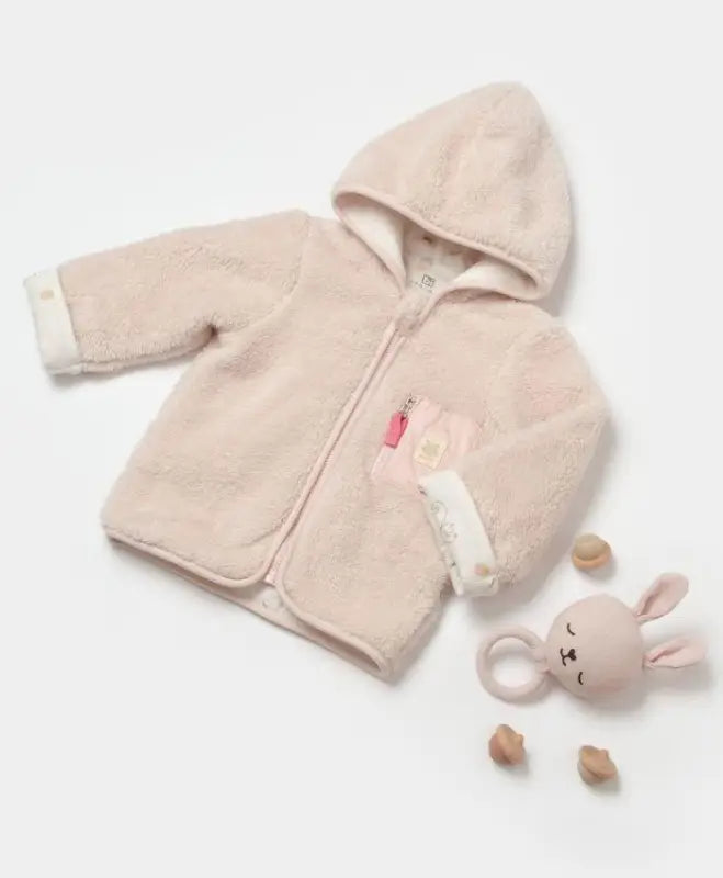 Kız Bebek Fermuar Cep Detaylı Kapşonlu Peluş Mont - Bebek Giyim/Kız Bebek Giyim/Kız Bebek Hırka