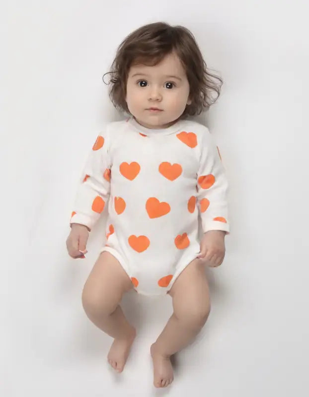 Kız Bebek Kalp Baskılı Uzun Kollu Pamuklu Çıtçıtlı Bady - Bebek Giyim/Kız Bebek Giyim/Kız Bebek Zıbın