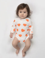 Kız Bebek Kalp Baskılı Uzun Kollu Pamuklu Çıtçıtlı Bady - Bebek Giyim/Kız Bebek Giyim/Kız Bebek Zıbın