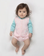 Kız Bebek Kapitone Tavşan Nakışlı Yelek Seti – Pudra Pembe & Mint % 100 Pamuk (6-12 Ay) - Bebek Giyim/Kız Bebek