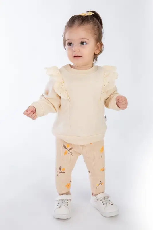 Kız Bebek Kolları Fırfırlı Çiçekli Fitilli Taytlı 2Li Takım - Bebek Giyim/Kız Bebek Giyim/Kız Bebek Takımları
