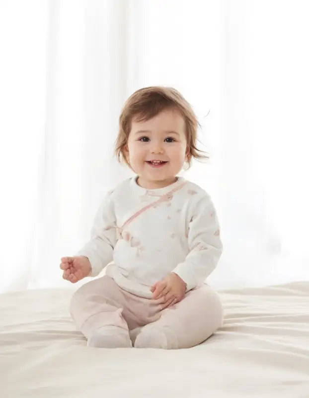 Kız Bebek Mantar Baskılı Fiyonklu Şapkalı Yandan Çıtçıtlı 3Lü Zıbın Takımı - Bebek Giyim/Kız Bebek Giyim/Kız Bebek