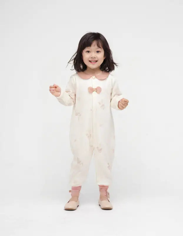Kız Bebek Önden Çıtçıtlı Fiyonk Detaylı Mantar Baskılı Ayaklı Tulum - Bebek Giyim/Kız Bebek Giyim/Kız Bebek Tulum