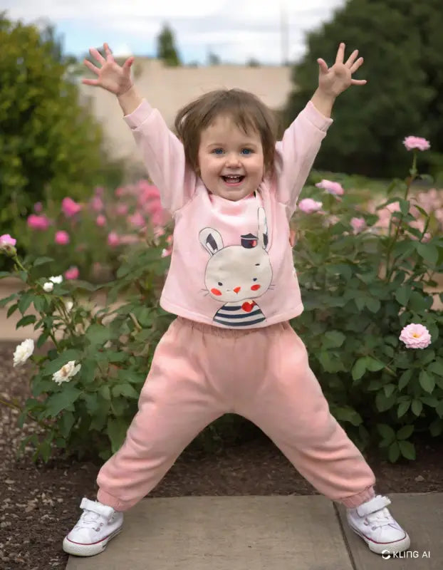 Kız Bebek Pembe 2’Li Takım | Sweat & Ve Eşofman Alt | 6 Ay | Tavşan Desenli - Kategorisiz