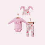 Kız Bebek Takım | Zıbın & Alt & Şapka | Tavşan Desenli | Pembe | 3 - 18 Ay - Bebek Giyim/Kız Bebek Giyim/Kız Bebek Zıbın