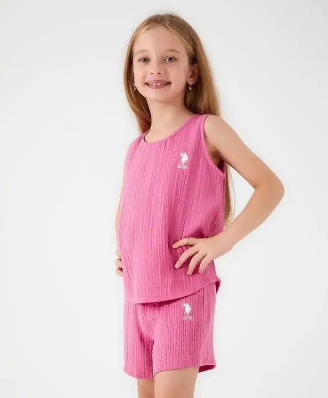 Kız Çocuk Askılı Tshirt Ve Şortlu Takımı | Pembe Renk | 9 - 15 Yaş - Kız Çocuk Giyim/Kız Çocuk Takım