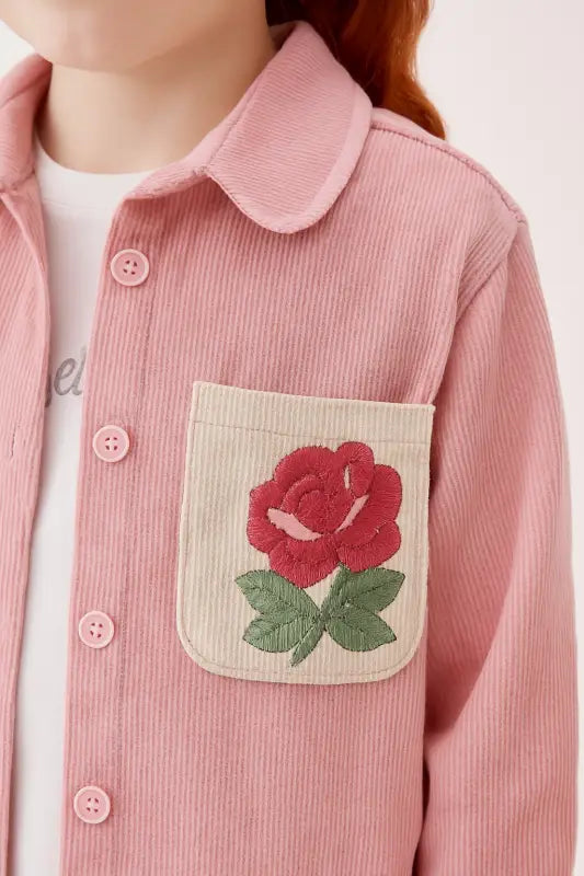 Kız Çocuk Çiçek Nakışlı Pembe Denim Takım – Ceket & Kloş Paça Pantolon | 8-10 Yaş Pastel Şıklık” - Kız Çocuk Giyim/Kız