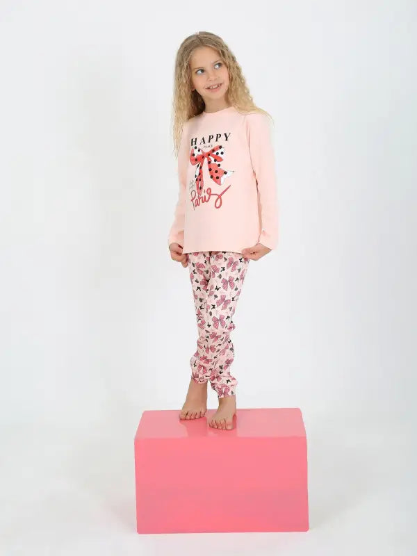 Kız Çocuk Happy Place Paris Baskılı Somon Renk Uzun Kol Pijama Tk. - Kız Çocuk Giyim/Kız Çocuk Pijama Takımları