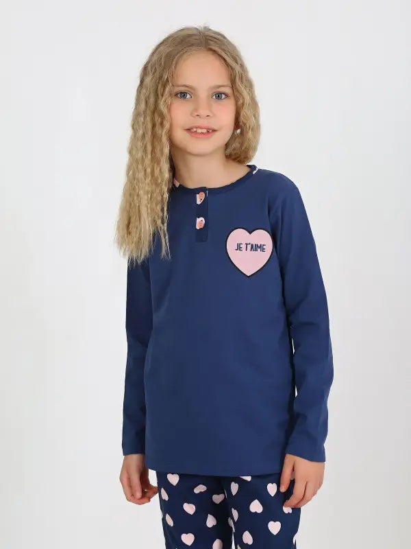 Kız Çocuk Jetaıme Kalp Baskılı Uzun Kollu Pamuklu Pijama Tk. - Kız Çocuk Giyim/Kız Çocuk Pijama Takımları