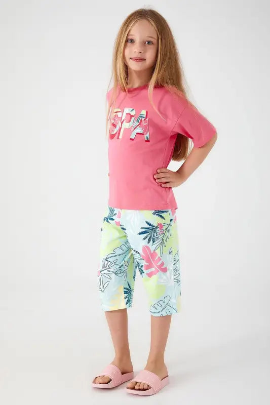 Kız Çocuk Kapri Takım | Kapri & Tshirt | Pembe & Mavi | 9 - 15 Yaş - Kız Çocuk Giyim/Kız Çocuk Takım