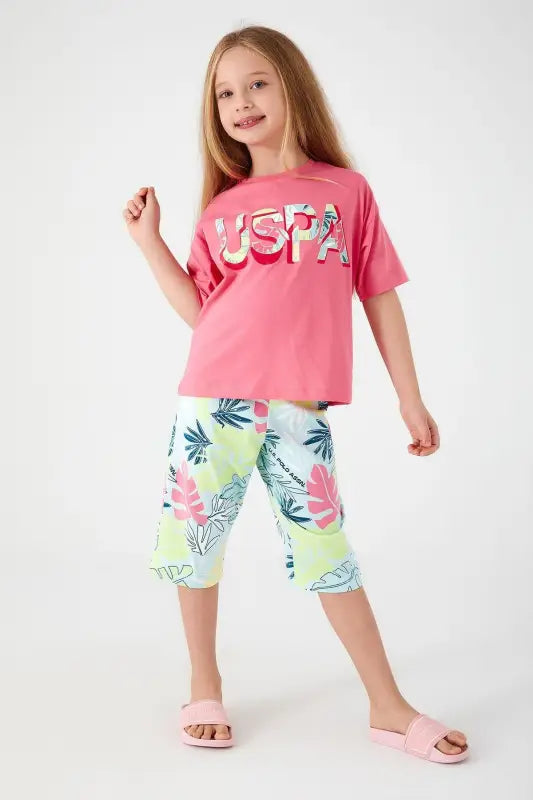 Kız Çocuk Kapri Takım | Kapri & Tshirt | Pembe & Mavi | 9 - 15 Yaş - Kız Çocuk Giyim/Kız Çocuk Takım