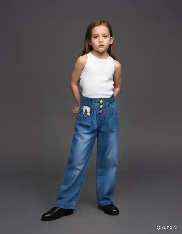 Kız Çocuk Kot Pantolon| Beli Lastikli Model | 4 - 8 Yaş - Kız Çocuk Giyim/Kız Çocuk Pantolon