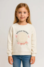Kız Çocuk “Little Things” Mandala & Çiçek Baskılı Krem Sweatshirt | 5-7 Yaş Pamuklu Rahat Kesim - Kız Çocuk Giyim/Kız