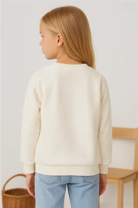 Kız Çocuk “Little Things” Mandala & Çiçek Baskılı Krem Sweatshirt | 5-7 Yaş Pamuklu Rahat Kesim - Kız Çocuk Giyim/Kız
