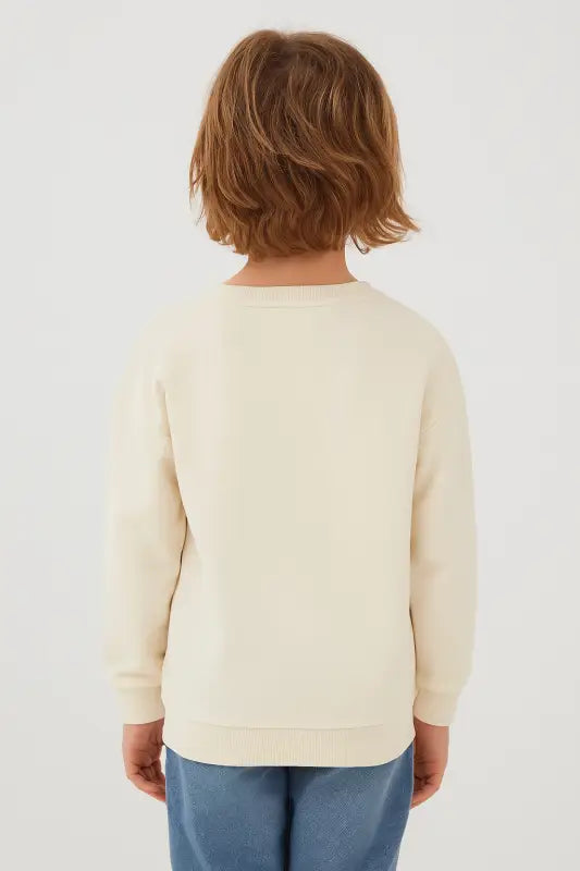 Kız Çocuk Örgü Papatyalı Krem Sweatshirt – 3 İplik Şardonlu Kroşe Aplike Sıcacık Kışlık (4-6 Yaş) - Kız Çocuk Giyim/Kız