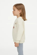 Kız Çocuk “Shay” Nakışlı Ekru Sweatshirt – Pudra Çiçek & Kurdele Detaylı 3 İplik (4-6 Yaş) - Kız Çocuk Giyim/Kız Çocuk