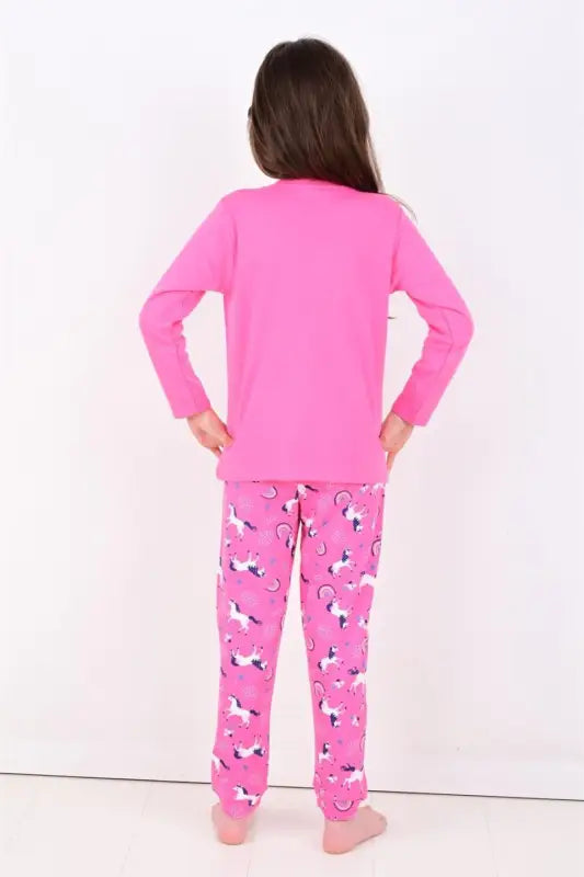 Kız Çocuk Unicornlu Love You My Frıend Yazılı Pamuklu Pembe Renk Pijama Tk. - Kız Çocuk Giyim/Kız Çocuk Pijama Takımları