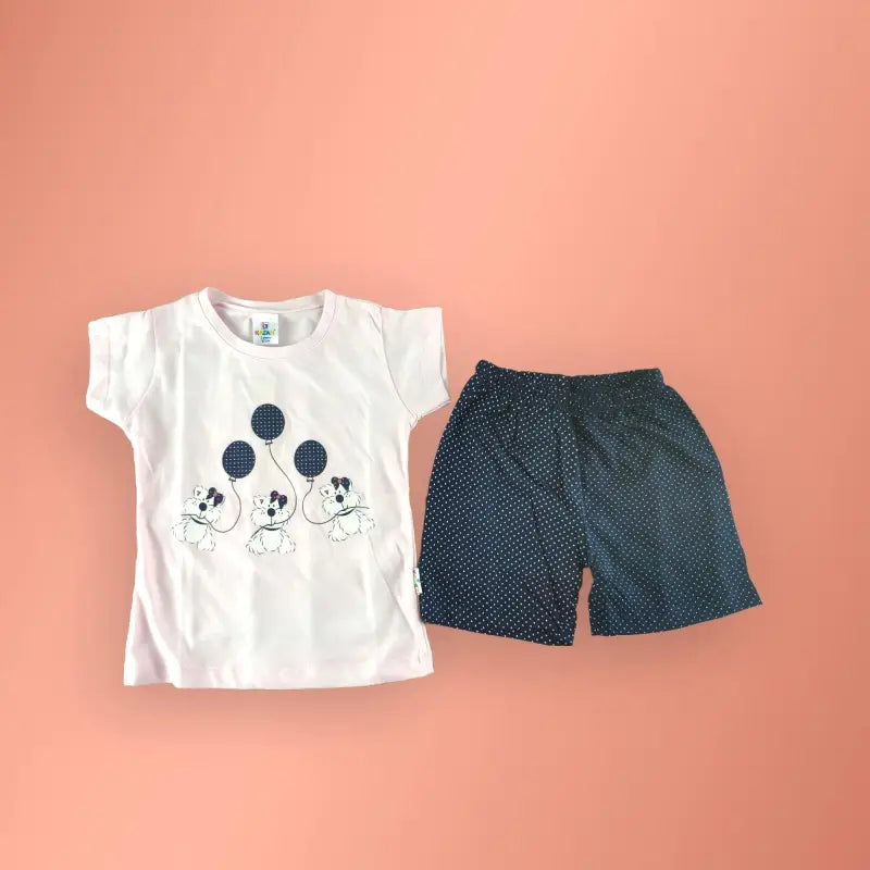 Kız Çocuk Yazlık Şortlu Takım | 2-6 | Ort & Tshirt | Pembe & Siyah - Kız Çocuk Giyim/Kız Çocuk Pijama Takımları