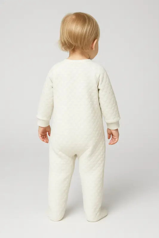 Krem Little Deer Yan Çıtçıtlı Kapalı Ayak Quilted Bebek Tulum | % 100 Pamuk | Unisex 0-12 Ay - Bebek Giyim/Erkek Bebek