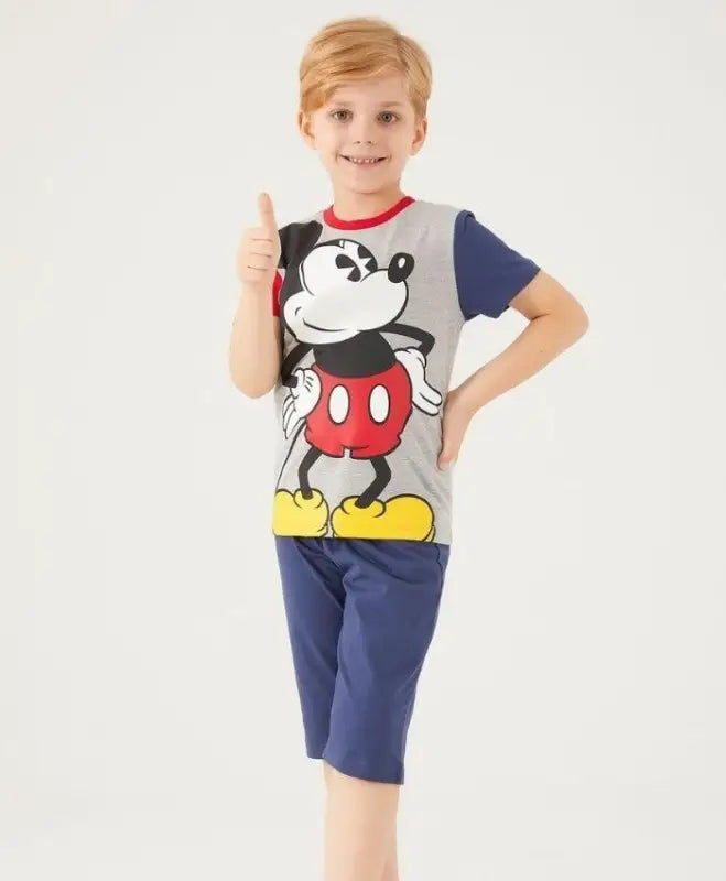 Mickey Mouse Baskılı Erkek Çocuk Takım | Şort & Tshirt | Mavi Renk | 3 - 9 Yaş - Erkek Çocuk Giyim/Erkek Çocuk Takım